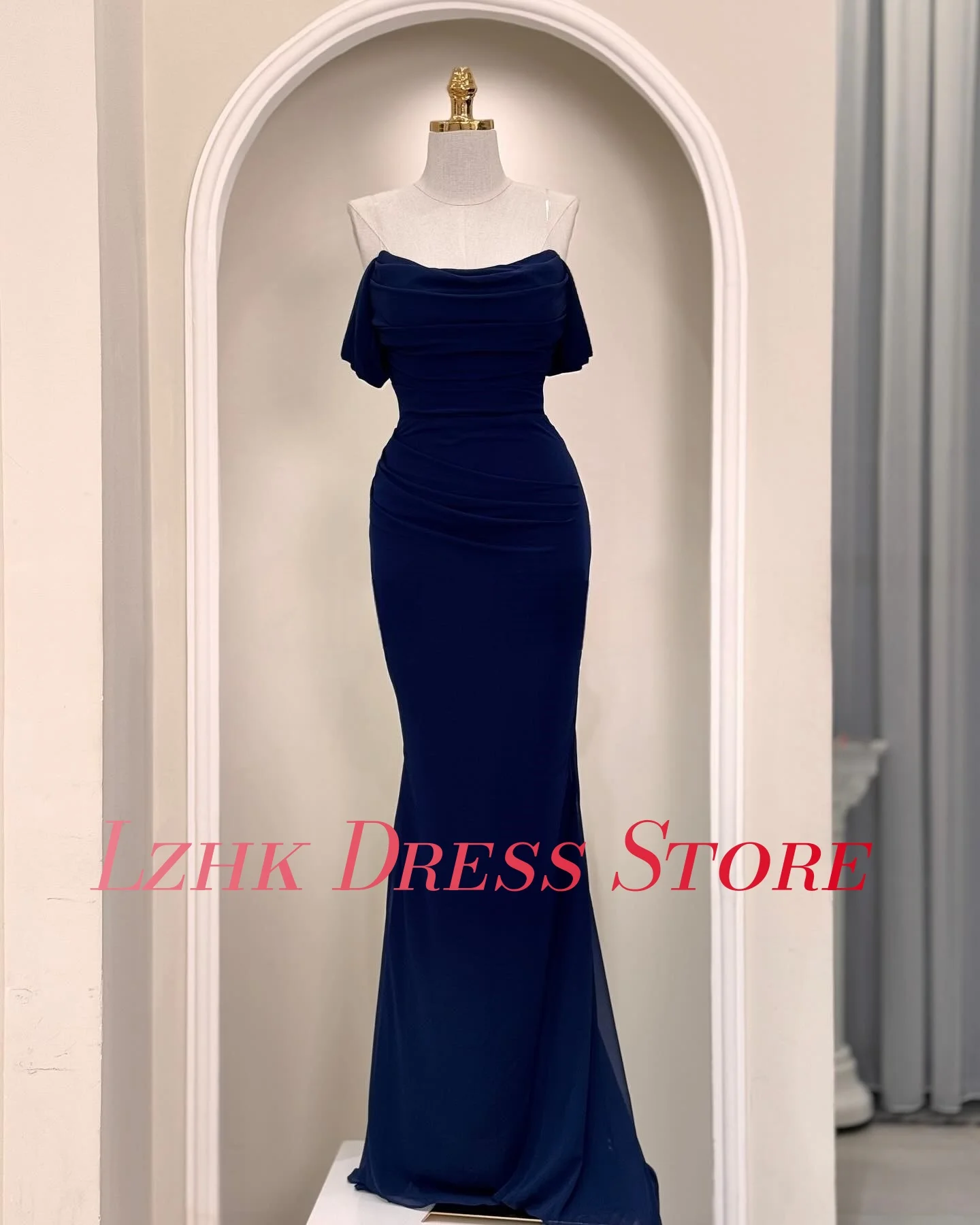 カスタマイズされた高品質ジャージマーメイドオフショルダーイブニングドレスファッション半袖ストラップレスフロアレングスウエディングドレス