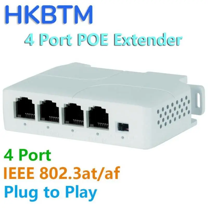 HKBTM 4-Port-PoE-Extender Wasserdichter PoE-Repeater für IP-Port-Übertragungs-Extender für POE-Switch NVR IP-Kamera