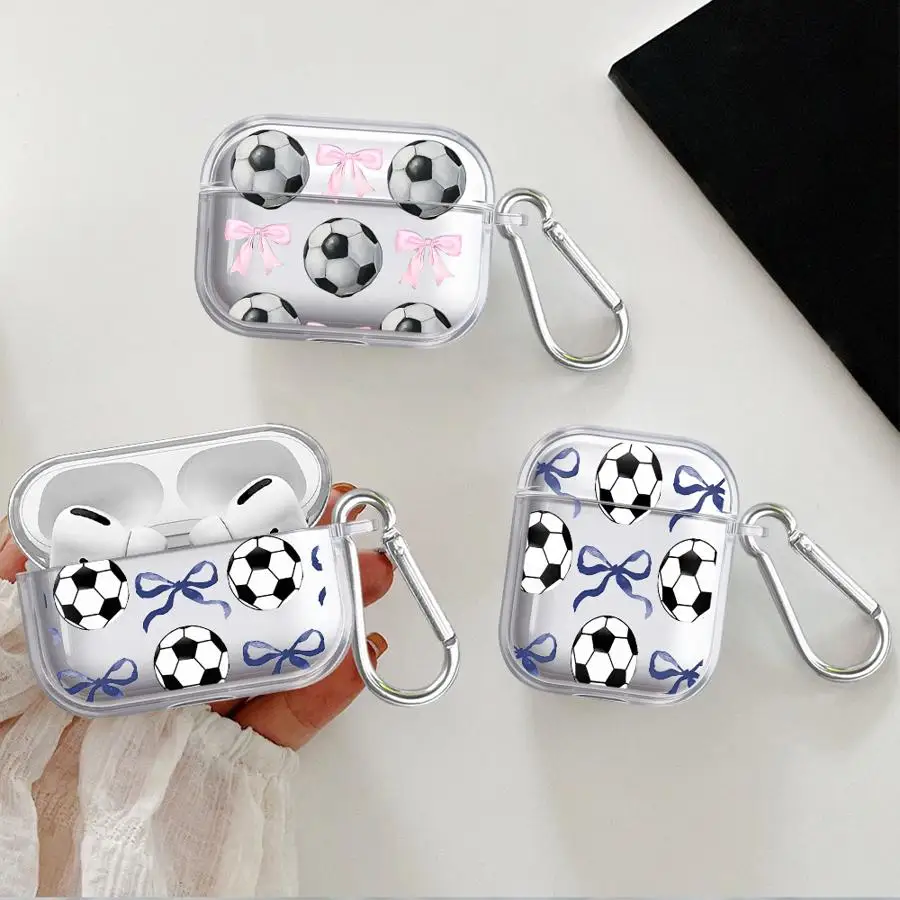 Clear Earphone Cases Cover Case For Airpods 3 Pro 4 1 2 Pro2 Pro3 Pink Bow Football Pattern