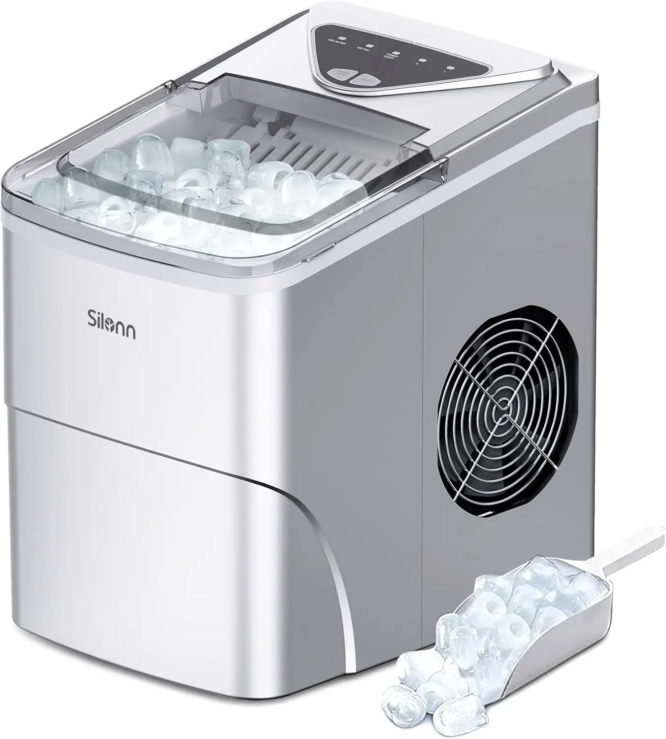 

Ice Makers Countertop, 9 Cubes Ready in 6 Mins, 26lbs in 24Hrs, Self-Cleaning Ice Machine with Ice Scoop and Basket, 2 Sizes