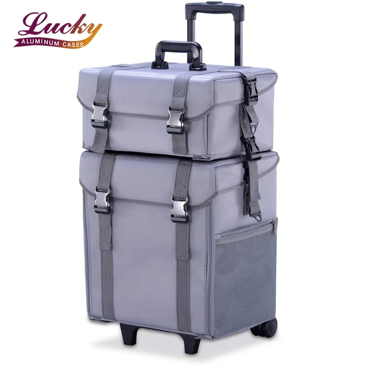 2 in 1 Pro Makeup Artist Case on Wheels Multifunction Cosmetic Organizer with Removable Drawers Beauty Trolley Case