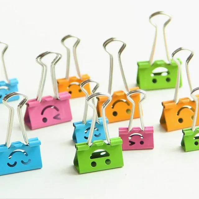 Cute Smile Face Metal Binder Clip, Clipes de papel colorido, Grande e Pequeno Clipe Decorativo, Organizador de arquivos, Escritório e Material