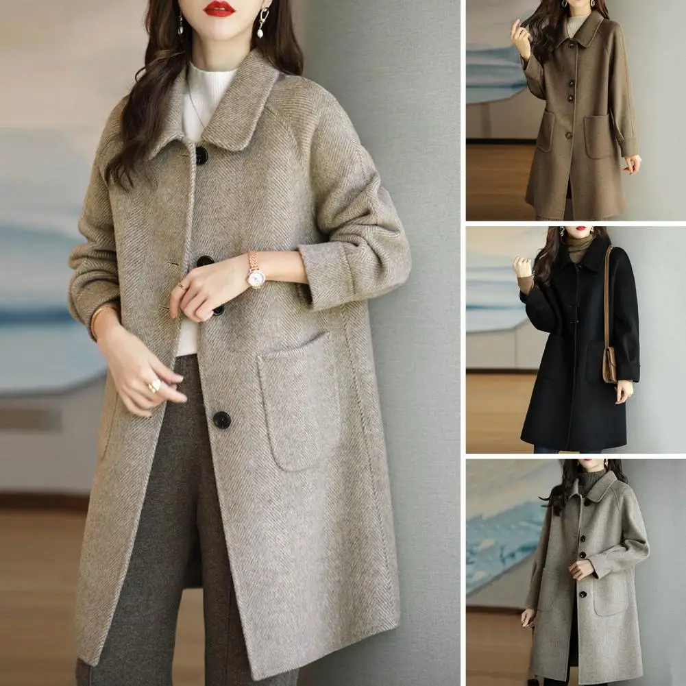 

Women Woolen Coat Stylish Women's Woolen Coat Lapel Long Sleeve Single Breasted with Pockets Loose Fit for Autumn/winter