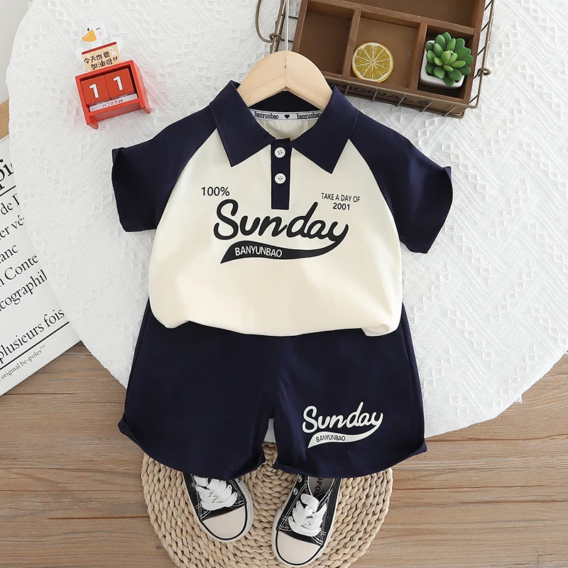 Children\'s Clothing Set for Baby Boy Girl Summer Letter Polo T-Shirt Shorts 2-Piece Suit Cute Infant Outfit