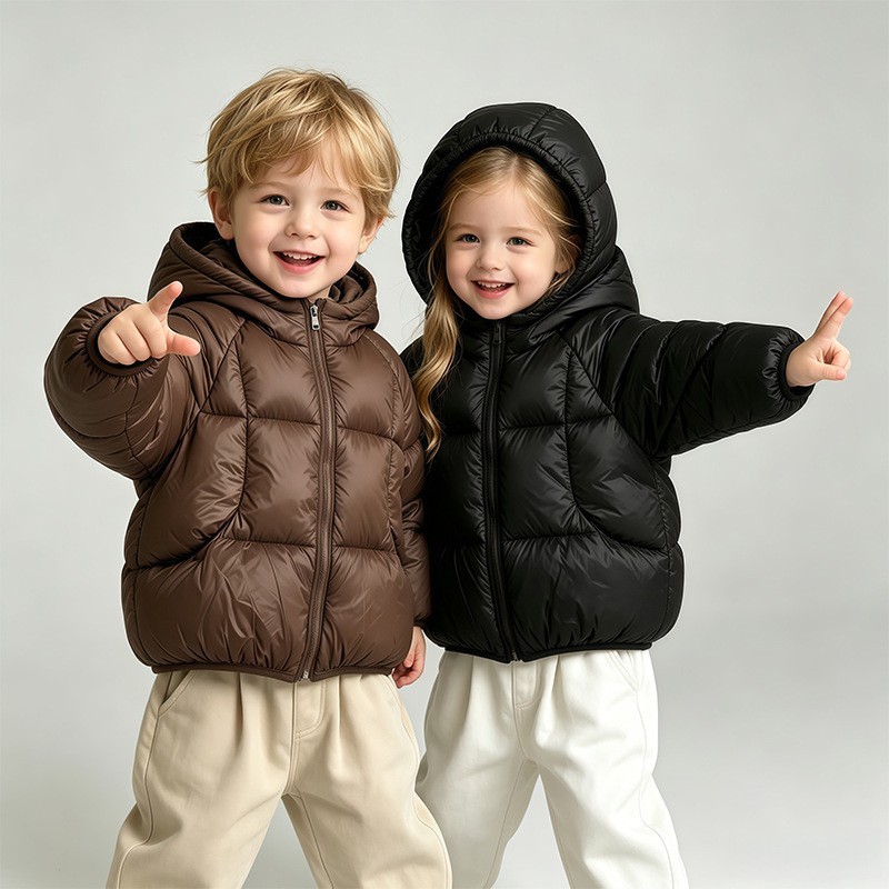  Autumn Winter Baby Boys Girls Lightweight Jacket Solid Thick Warm Hooded Zipper Outerwear For 1-6 Years Kids Cotton Down Coat 