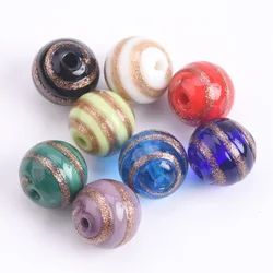 5pcs Round 12mm Foil Circle Handmade Lampwork Glass Loose Beads For Jewelry Making DIY Crafts Findings