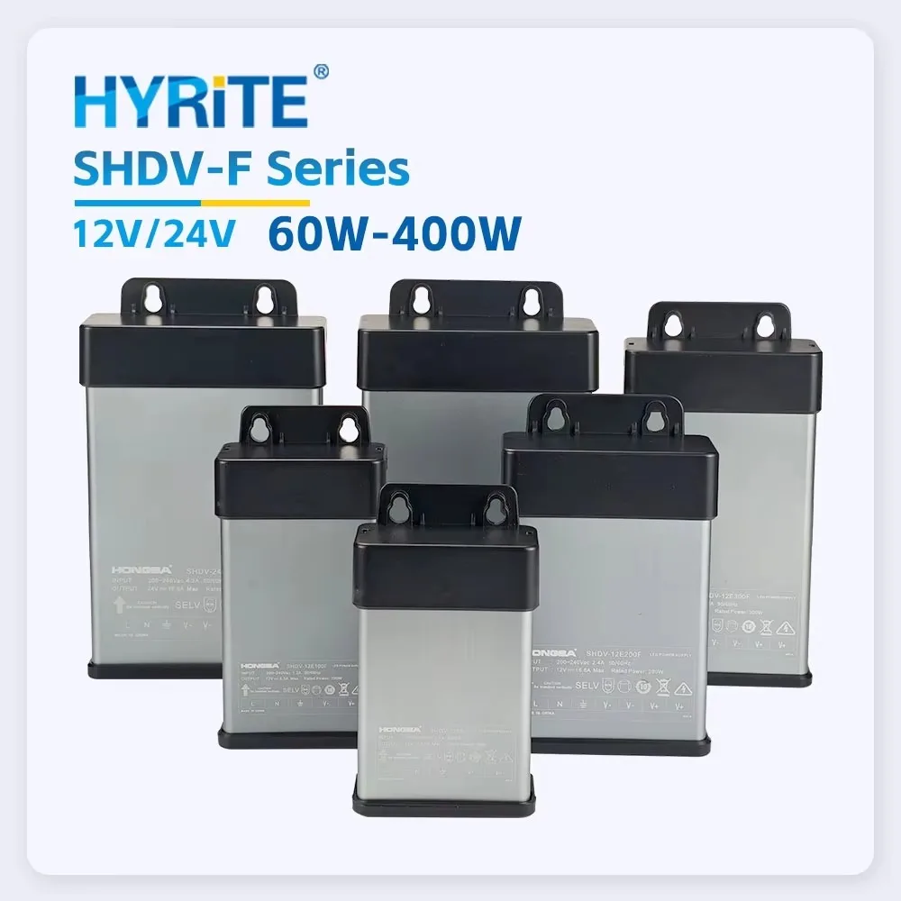 AC‑DC Rainproof LED Switching Power Supply, Outdoor Single Output 12V 24V 150W 350W 400W SMPS with Cooling Fan