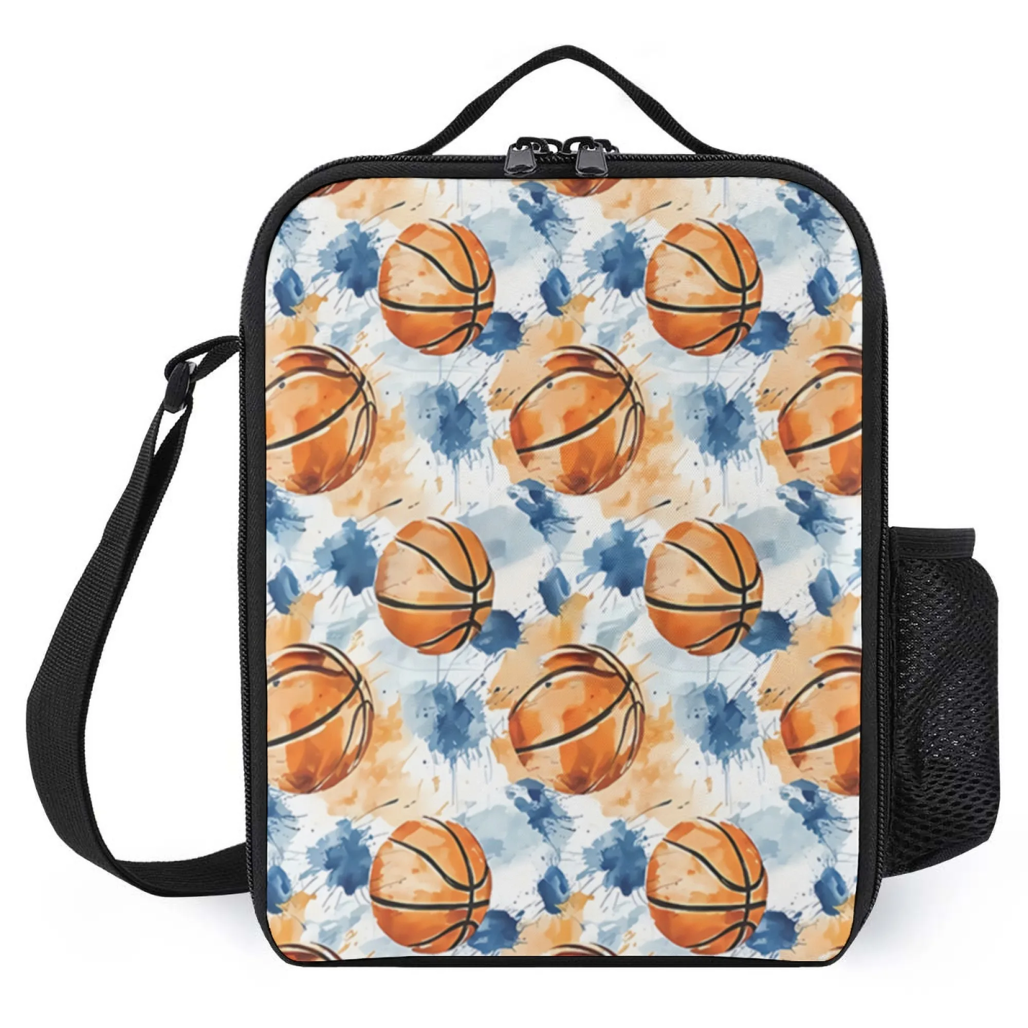

Insulated Lunch Bag, Oxford Cloth Material, Basketball Watercolor Pattern, Perfect for School,Sports, Picnic & Outdoor Daily Use