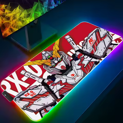 RGB Mouse Pad Mechanical Warrior Gundam Gamer PC Computer big Backlight Desk mat Keyboard Anime Gaming Accessories LED Mousepad
