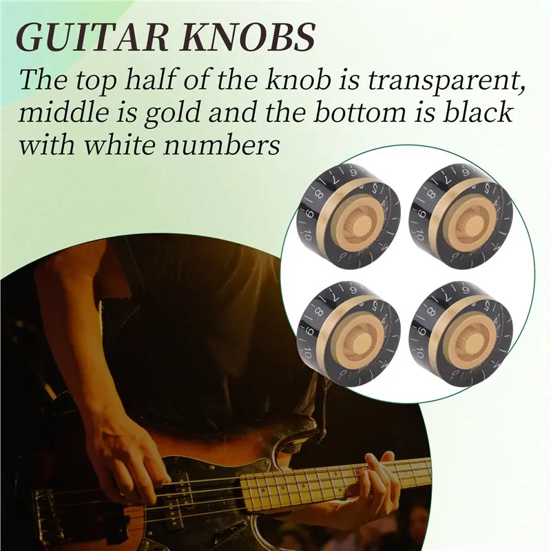 A33R-4Pcs Volume Tone Speed Control Knobs For Les Paul LP Style Bass Electric Guitar Parts, Transparent Golden