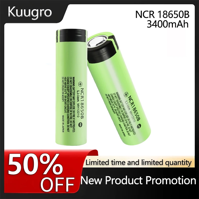 

Kuugro 34B 100% New Original NCR18650B 3.7v 3400mah 18650 Lithium Rechargeable Battery Flashlight batteries