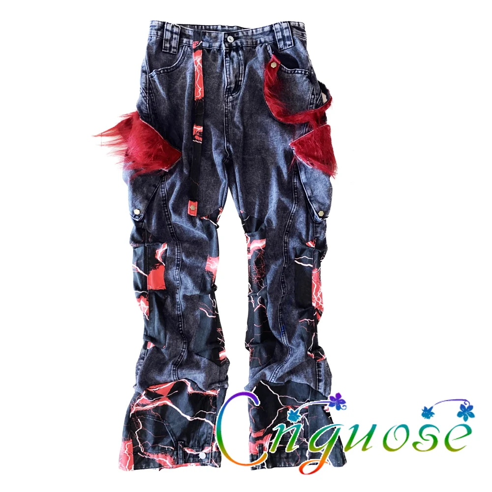 2024  y2k Japanese Korean modis  Fashionable Tassel Men's Pants Kill Matt Punk Rock Style trousers Strap splicing men's jeans