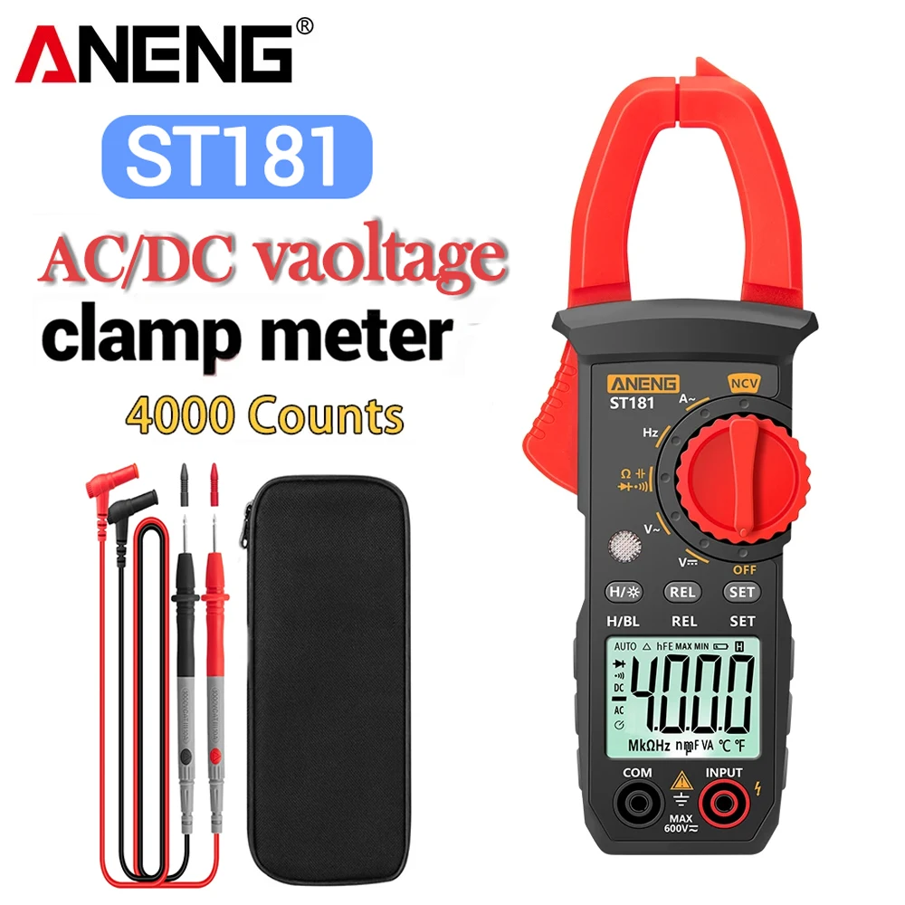 ANENG ST181 Clamp Meter 4000 Counts Multimeter AC Current DC Voltage  400A Smart Ammeter  Amp Hz Capacitance Resistance Ohm Test