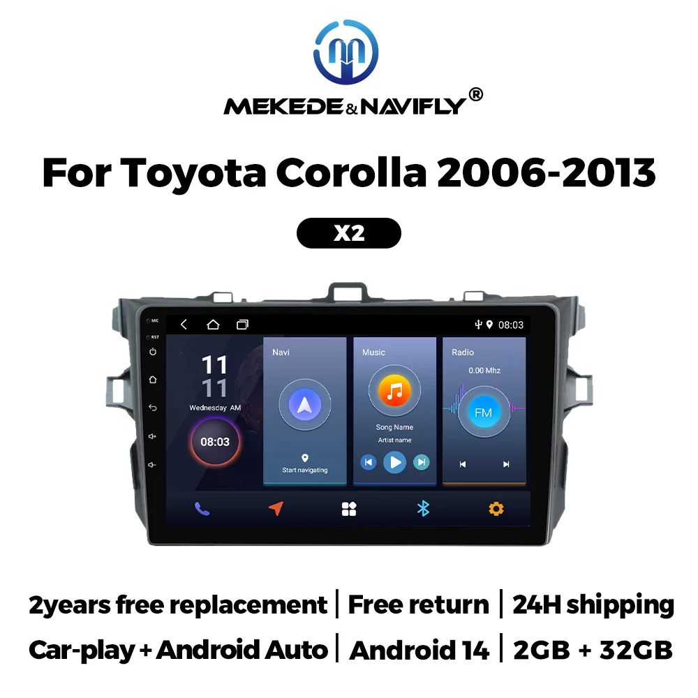 

MEKEDE Built-in Carplay Android GPS Intelligent System For Toyota Corolla E140/150 2006 2007 2008 - 2013 WIFI Audio Car Radio