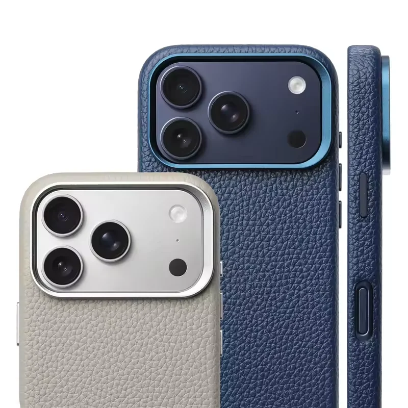 

Чехол из искусственной кожи с металлической линзой и текстурой личи для iPhone 1716 Pro 14 15 17Pro Max, матовый магнитный чехол для беспроводной зарядки