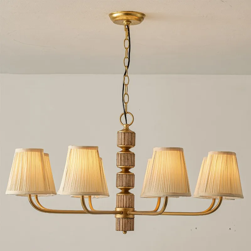 American Retro Wood Chandelier Restaurant French Medieval Fabric Simple Creative Designer High Sense Bed and Breakfast Bedroom