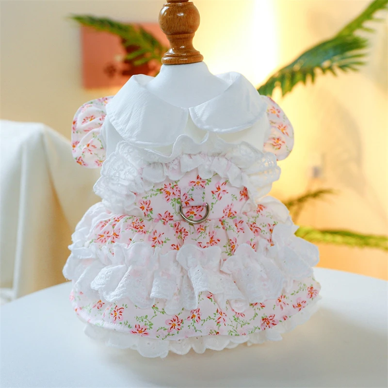 

Cute Floral Girl Dogs Dress for Chihuahua Court Fashion Lady Puppy Fancy Dresses Long Skirt Party Outfits Pet Cats Overall