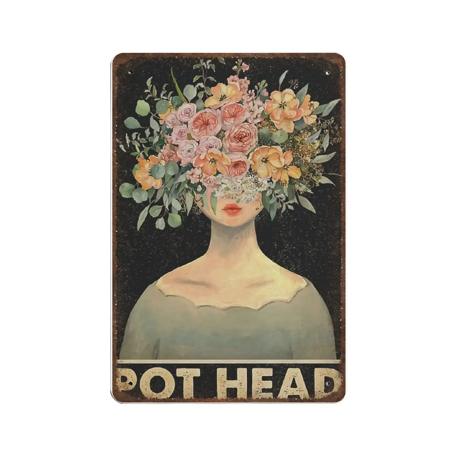 Dreacoss Retro Metal tin Sign，Novelty Poster，Iron Painting，Girl Pot Head Tin Sign, Pot Head Tin Sign, Pot Head Gardening Tin Sig