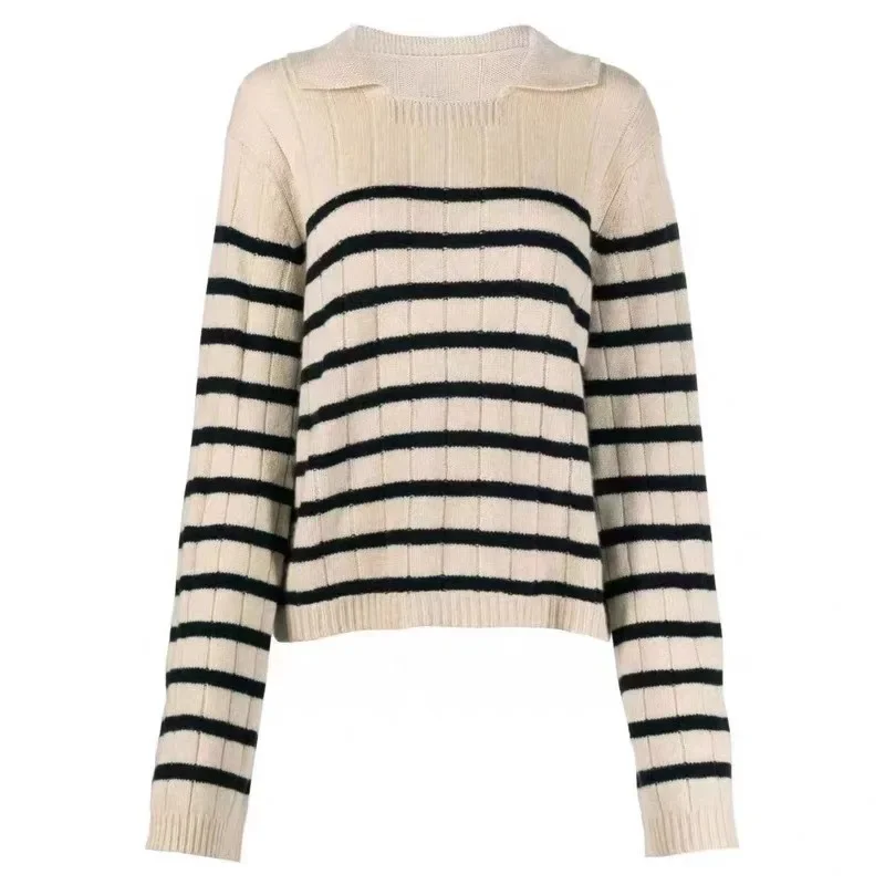 KH@IT@E Sweater Women\'s Autumn/Winter Striped Lazy Style Top Thick Warm Hoodie Square Neck Wool Knitted Pullovers