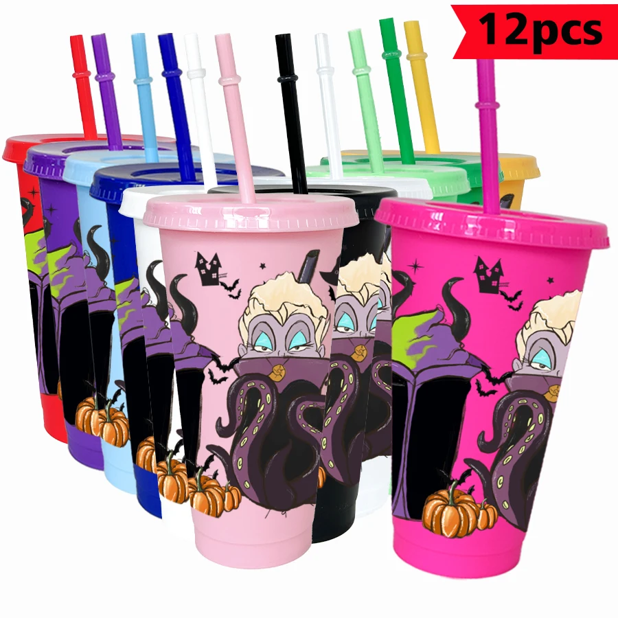 

12pcs/pack Disney,Ursula,Pumpkin 26oz Colored Plastic Tumbler Birthday Party Drinking Utensils Juice Coffee Mug