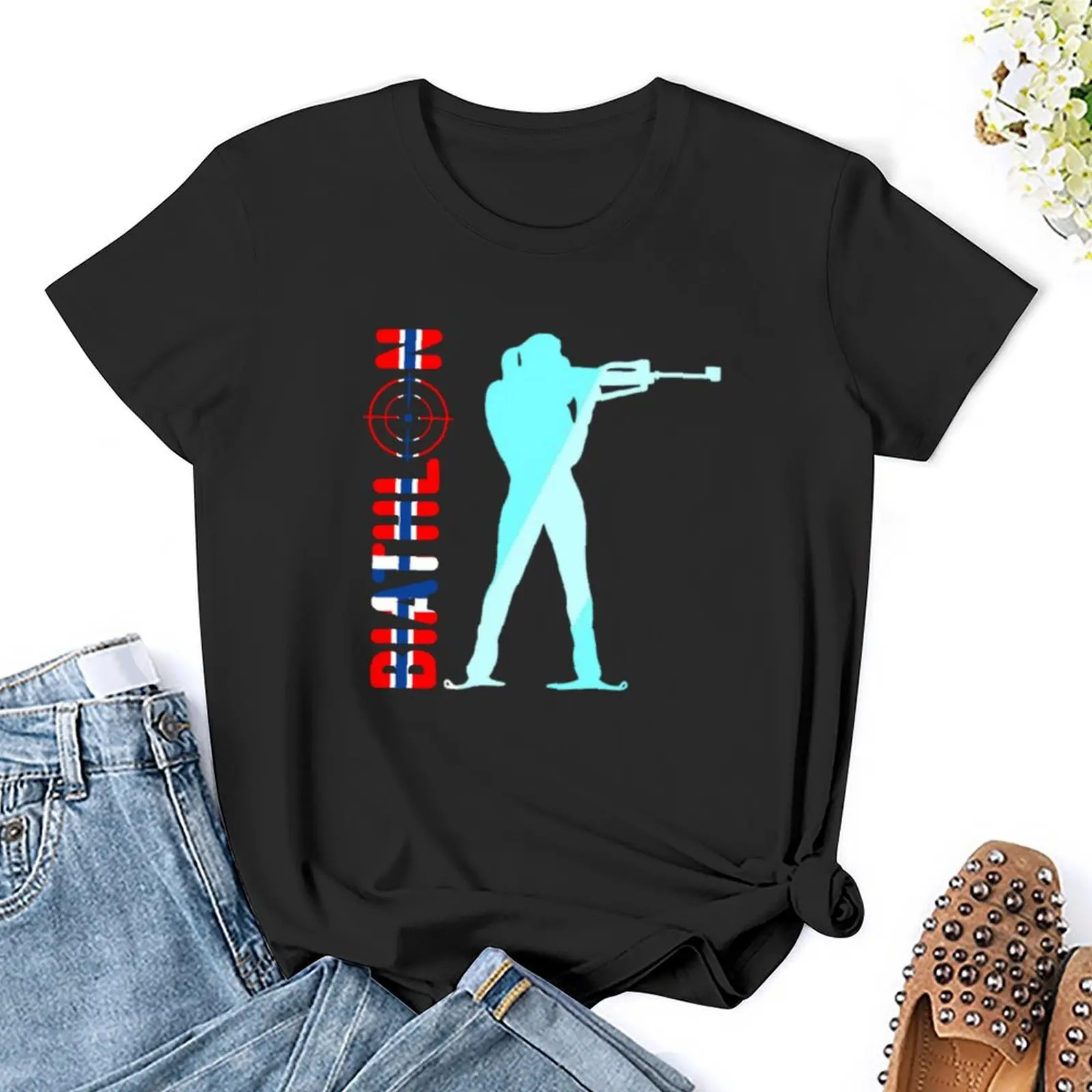 Biathlon Norway Flag Norway Team Biathlon Winter Sports T-Shirt Blouse female t-shirt dress for Women long