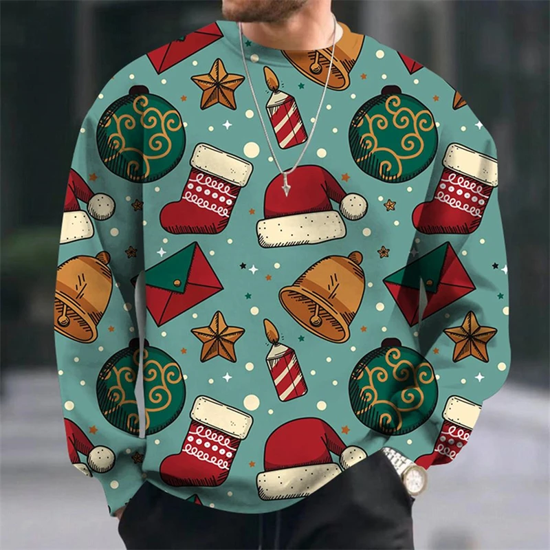 Christmas Elk Sweatshirt Men\'s Clothing Long Sleeves Pullover 3D Print Jesus Family Holiday Gifts 2024 Autumn Trend Sweatshirts