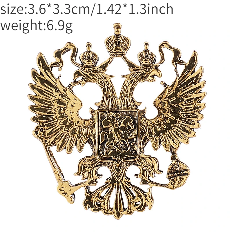 Russia Two-Headed Eagle Badge Vintage Alloy Eagle Brooches Animal Corsage Men's Suit Shirt Collar Pins Fashion Craft