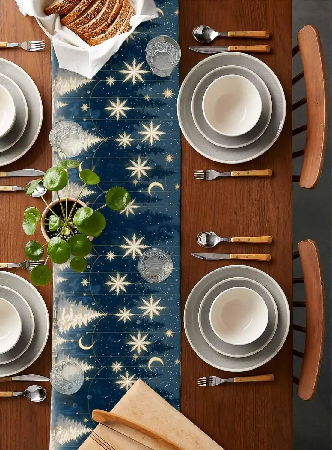 

Merry Christmas Snowflake Xmas Tree Linen Table Runner Home Decoration Winter Kitchen Dining Table Runners Christmas Decorations