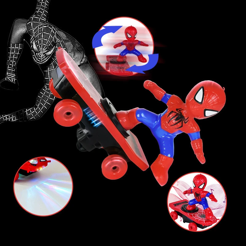 New The Avengers Spiderman Automatic Flip Rotation Skateboard Acousto-optic Car Electric Music Stunt Scooters Toy Christmas Gift