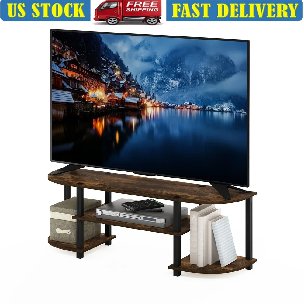 

Turn-S-Tube Wide TV Stand Entertainment Center Easy Assembly No Tools Durable Storage Shelf Adjustable Shelves Home Living