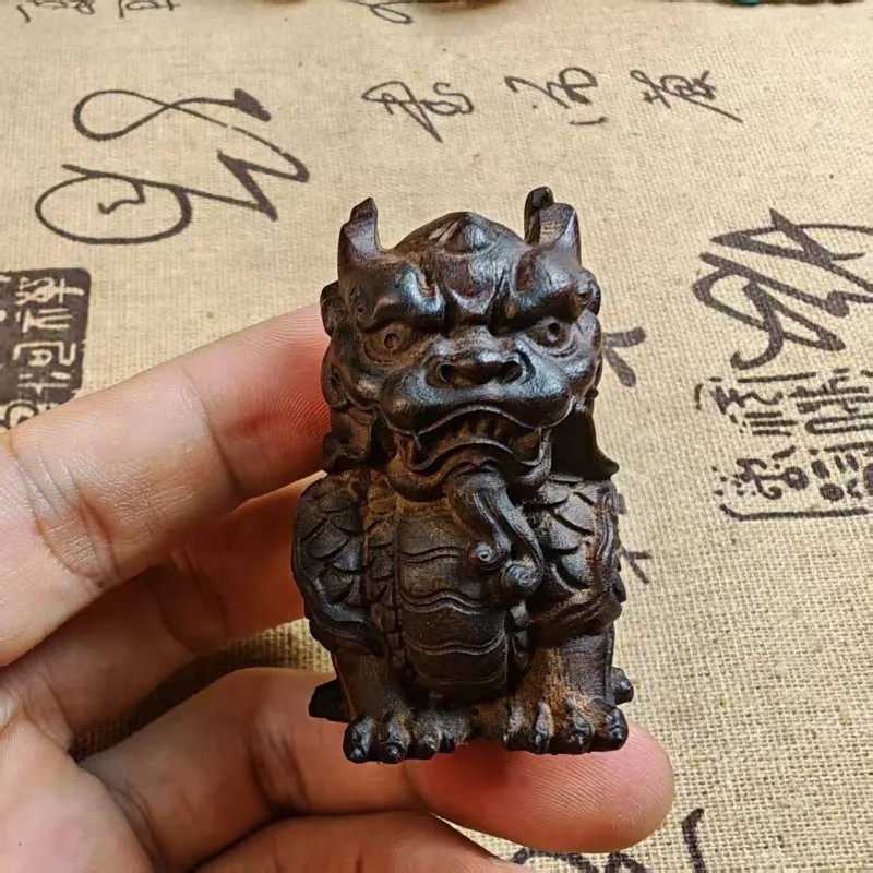 Hand-Carved Agarwood Kirin Statue - 2