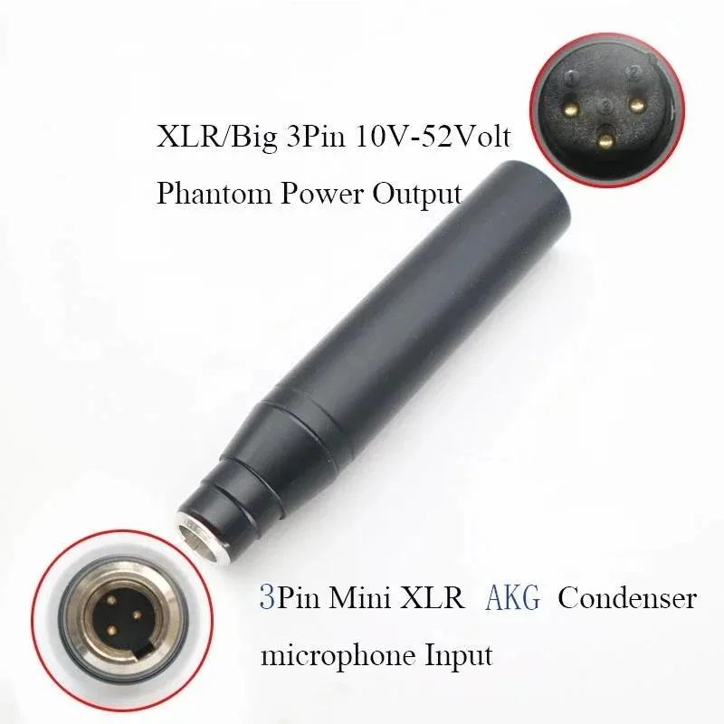 Microphone conversion plug for condenser instrument, phantom power, adapter cable, XLR Mini to 3Pin Male XLR, 48V