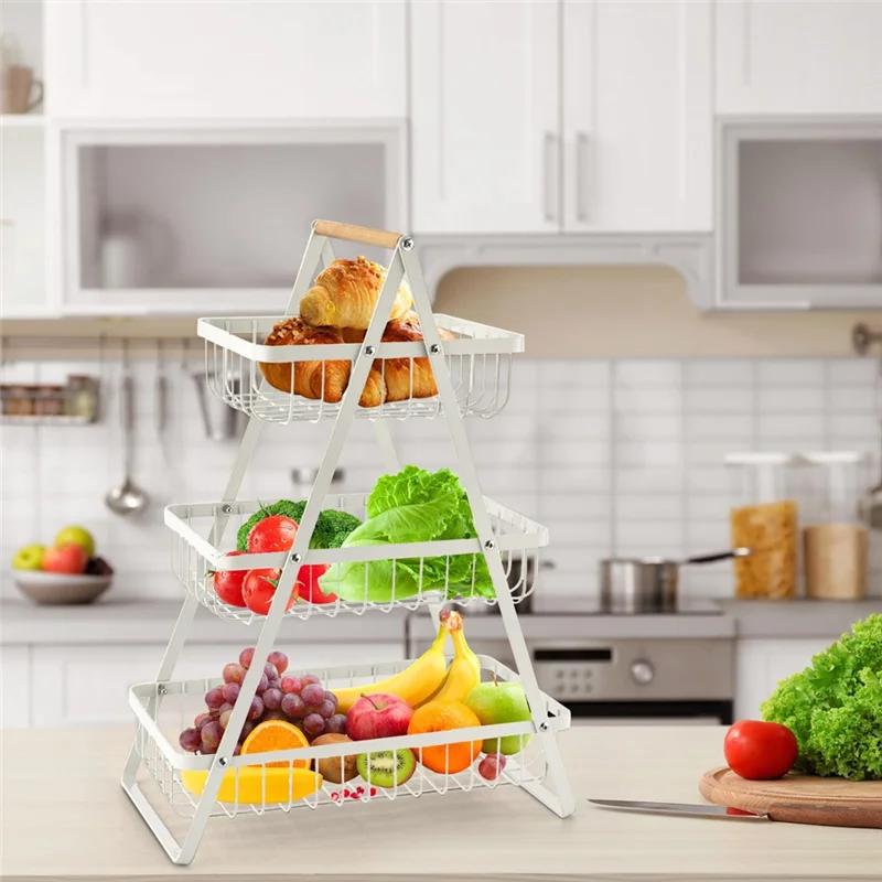 AB33-3-Tier Countertop Fruit Basket - Portable, Multi-Use Kitchen Organizer For Fruits, Vegetables, Bread, Snacks