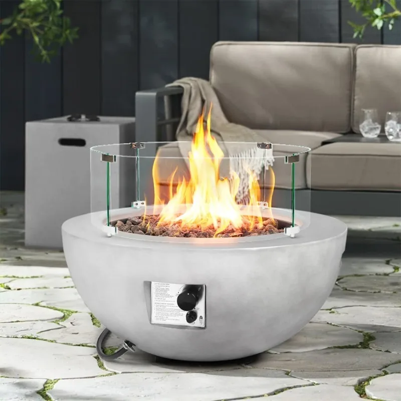 

Propane Fire Pit Table Outdoor with Tank Cover Wind Guard, 3 Pieces Morden Gas Fire Pits for Outside Patio w/Squ