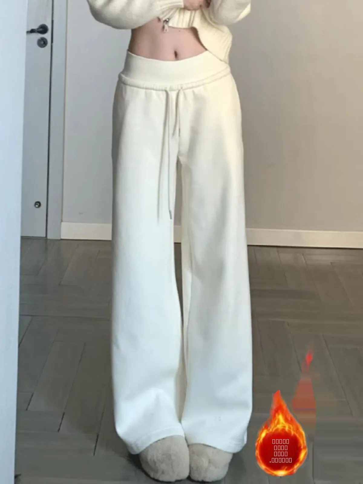 

plus Size Women's Soft Fce Lined Thiened Sports Sweatpants Autumn Winter Loose Versatile Casual Straight Leg Wide Leg Pants