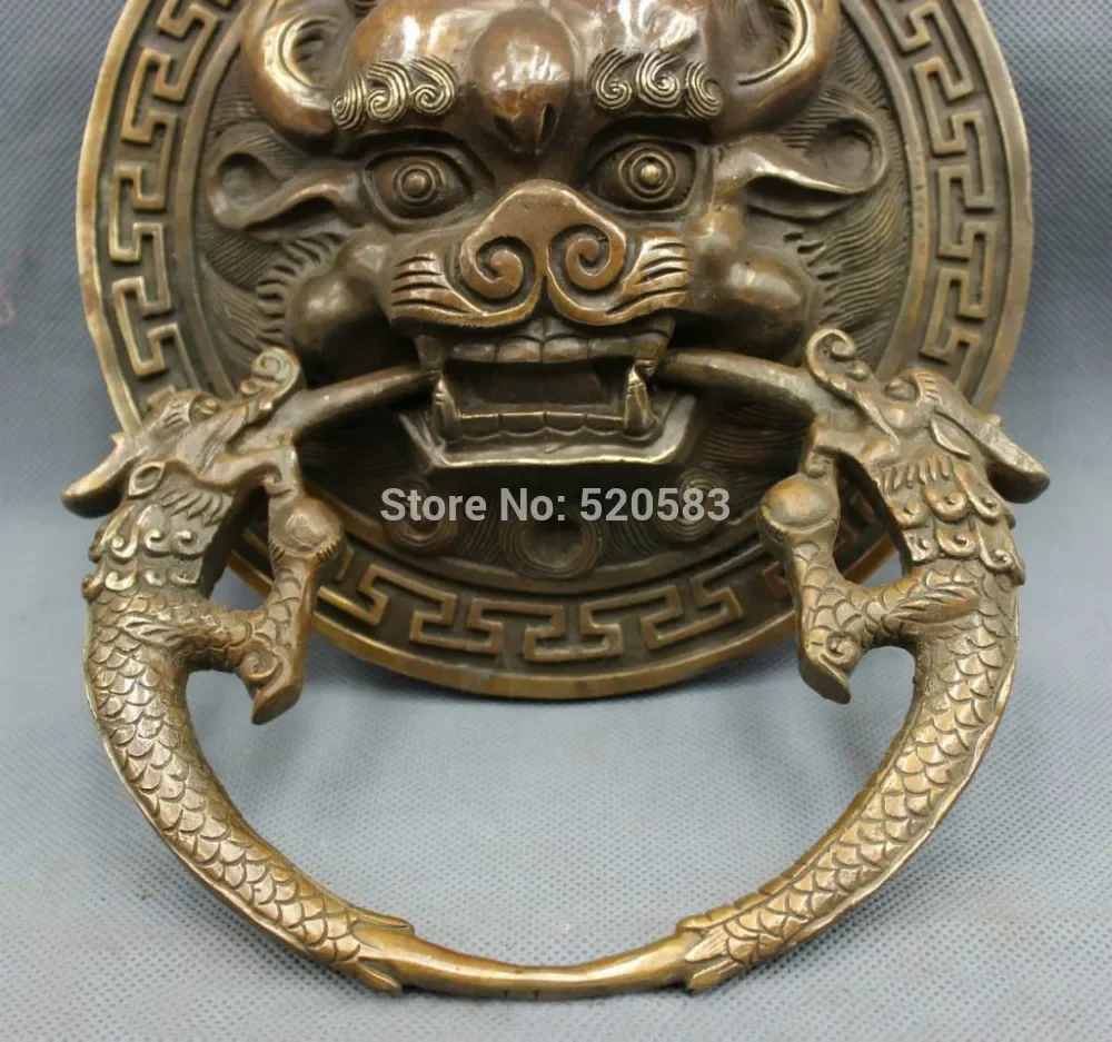 SCY 10 "الصينية النحاس البرونزية الحرس الأسد قناع تمثال جدار بوابة الشر مطرقة الباب #3