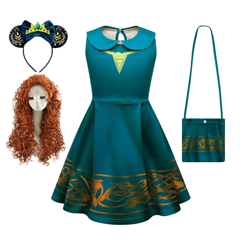 Halloween Brave Girls Merida Princess Dress for 2-10 Age Christmas Carnival Masquerade Children Birthday Party Cosplay Costume