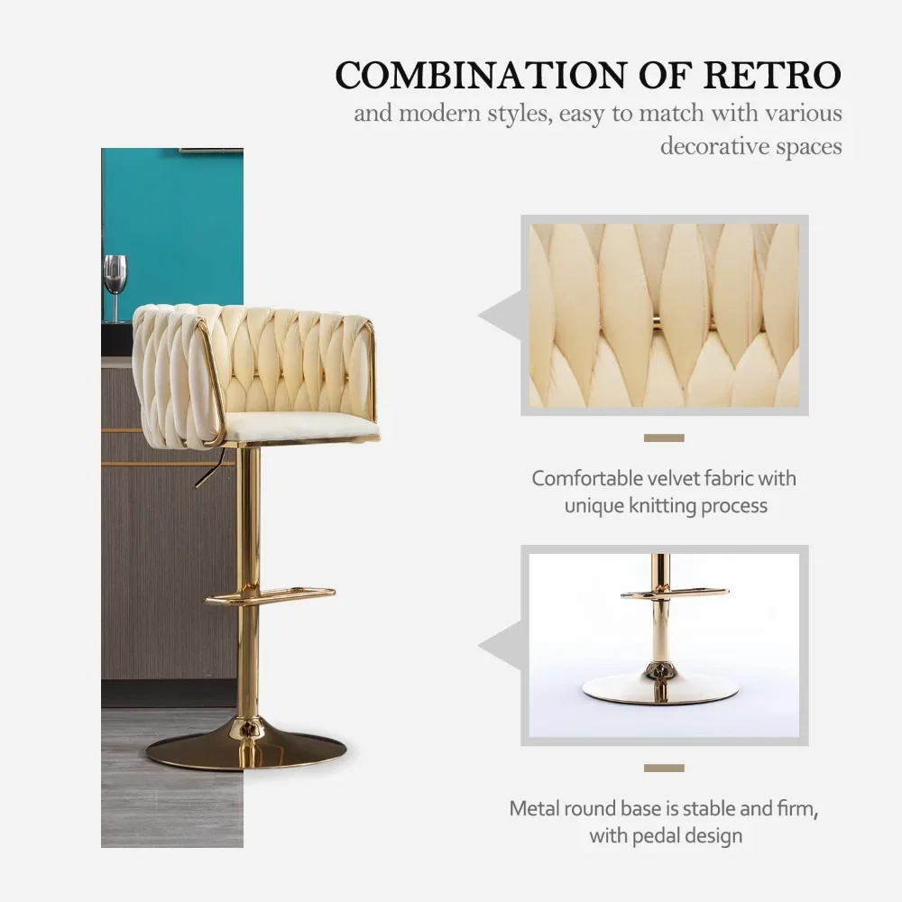 Барная мебель, набор бархатных поворотных табуретов из 4 шт., барные стулья с регулируемой высотой и ткаными барными стульями для кухонного острова