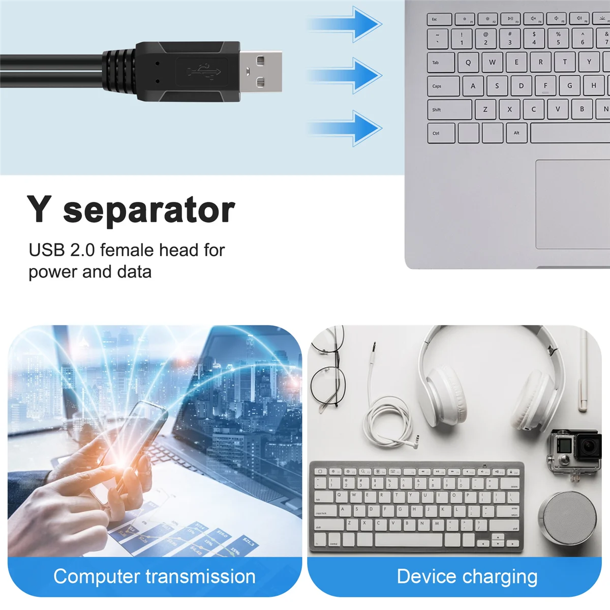 【em estoque】 USB 2.0A Macho auf 2 Dual USB Fêmea Jack Y Splitter Verteiler Adaptador Kabel