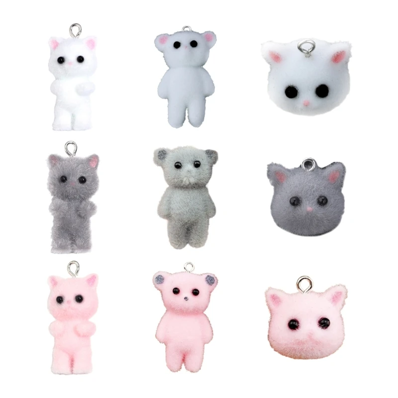 Cartoon Bear Keychain Flocking Backpack Pendants Animal Shaped Key Chain Handmade Ornament Resin Keyring Jewelry