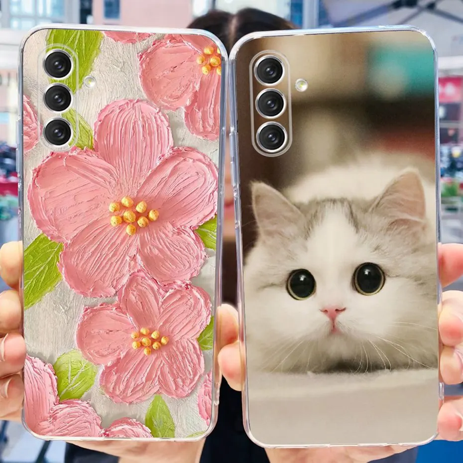 For Samsung Galaxy A14 Cute Flower Cat Pattern Phone Case For SamsungA14 A 14 4G 5G SM-A145F A146B Soft Silicone TPU Back Cover