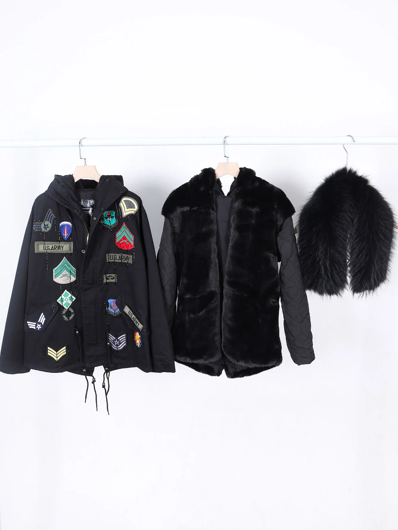 Women's Winter Parka Coat with Detachable Lining Long Sleeve Warm Cotton Jacket with Hood Embroidered Unisex Casual Outerwear