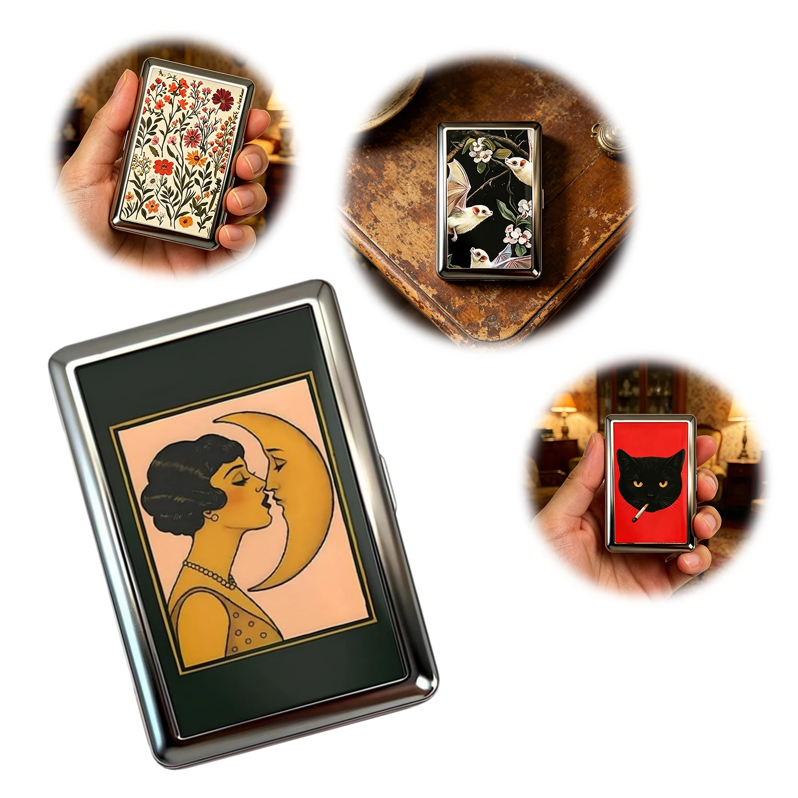 Vintage-Stil Metall-Zigarettenetui im Art-Deco-Design, Schlankes Etui für Blunts, Vielseitiges Etui für Karten und Bargeld für Damen und Herren – Detail 6