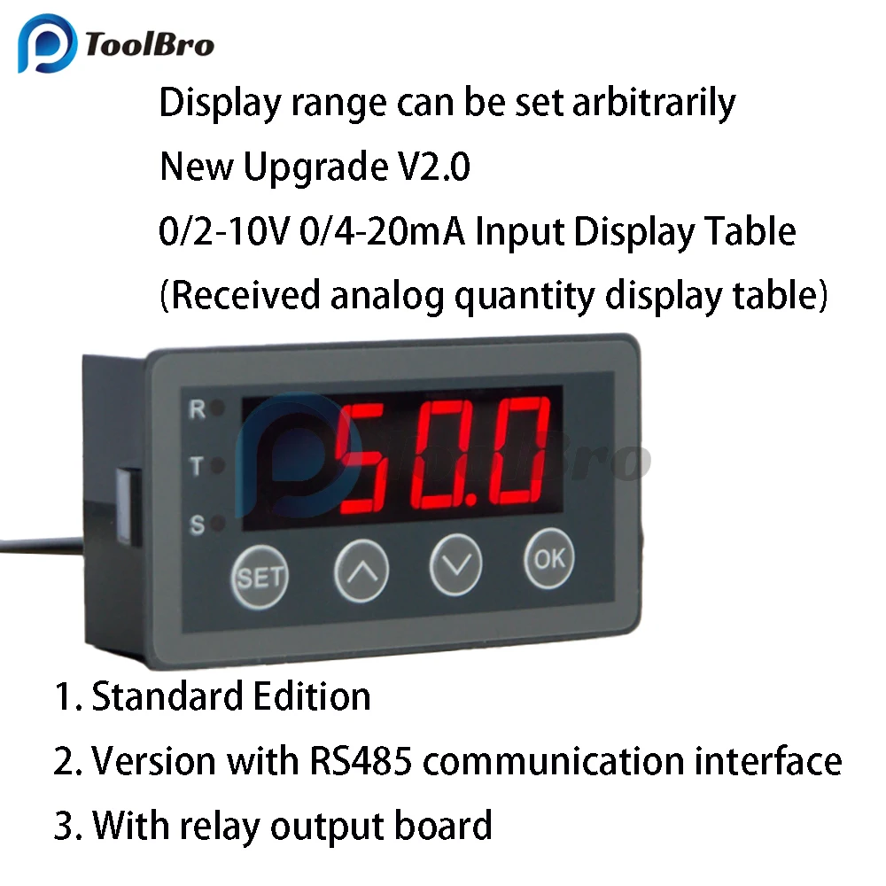 Imagem -02 - Medidor de Exibição Digital 010v 020ma 2-10v 4-20ma Display de Entrada Analógico para Transmissor Freqüência Velocidade Pressão Nível de Água