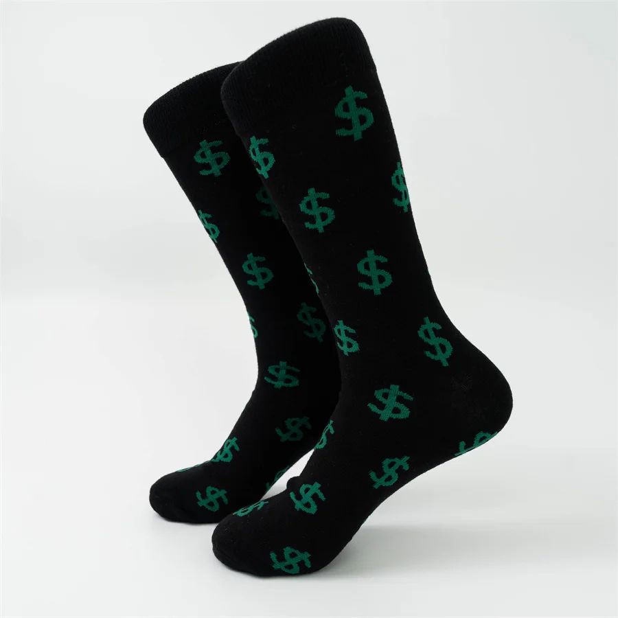 

MYORED 1 Pair of fall and winter new dollar sign pattern male couple mid-tube socks