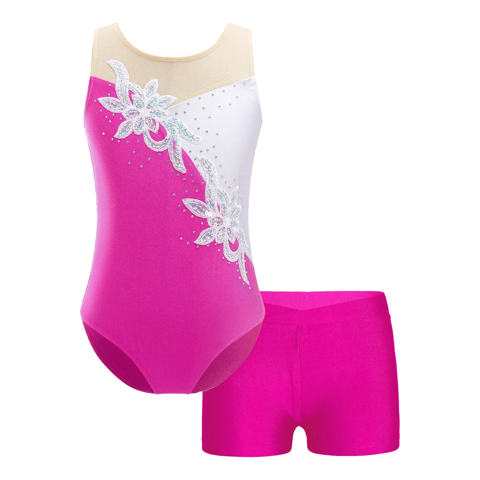 Children Ballet Dance Outfits Kids Girls Sleeveless Leotards with Shorts Ice Skating Gymnastics Jumpsuit for Girl Dancewear