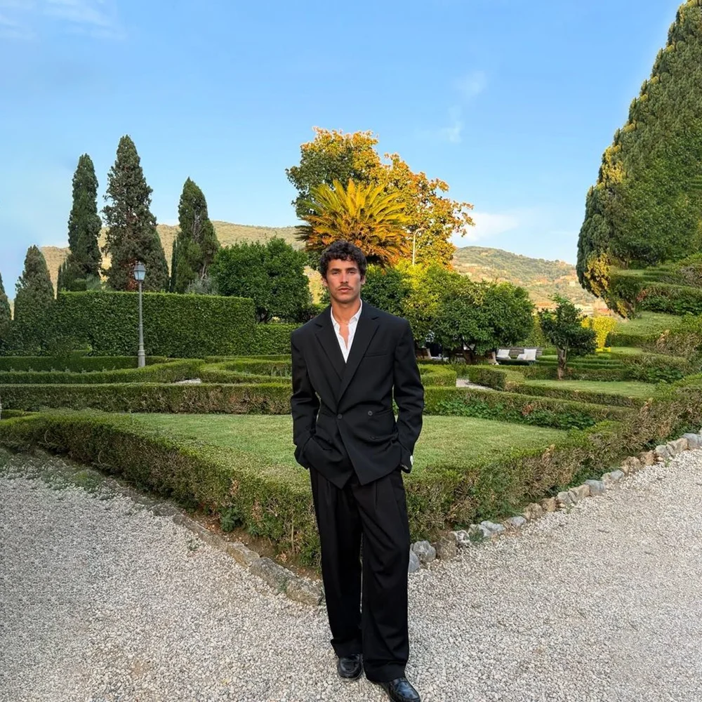 

Черный двубортный мужской костюм, комплект из 2 предметов, пиджак, брюки, деловой повседневный мужской пиджак для работы, комплект Trajes Para Hombre