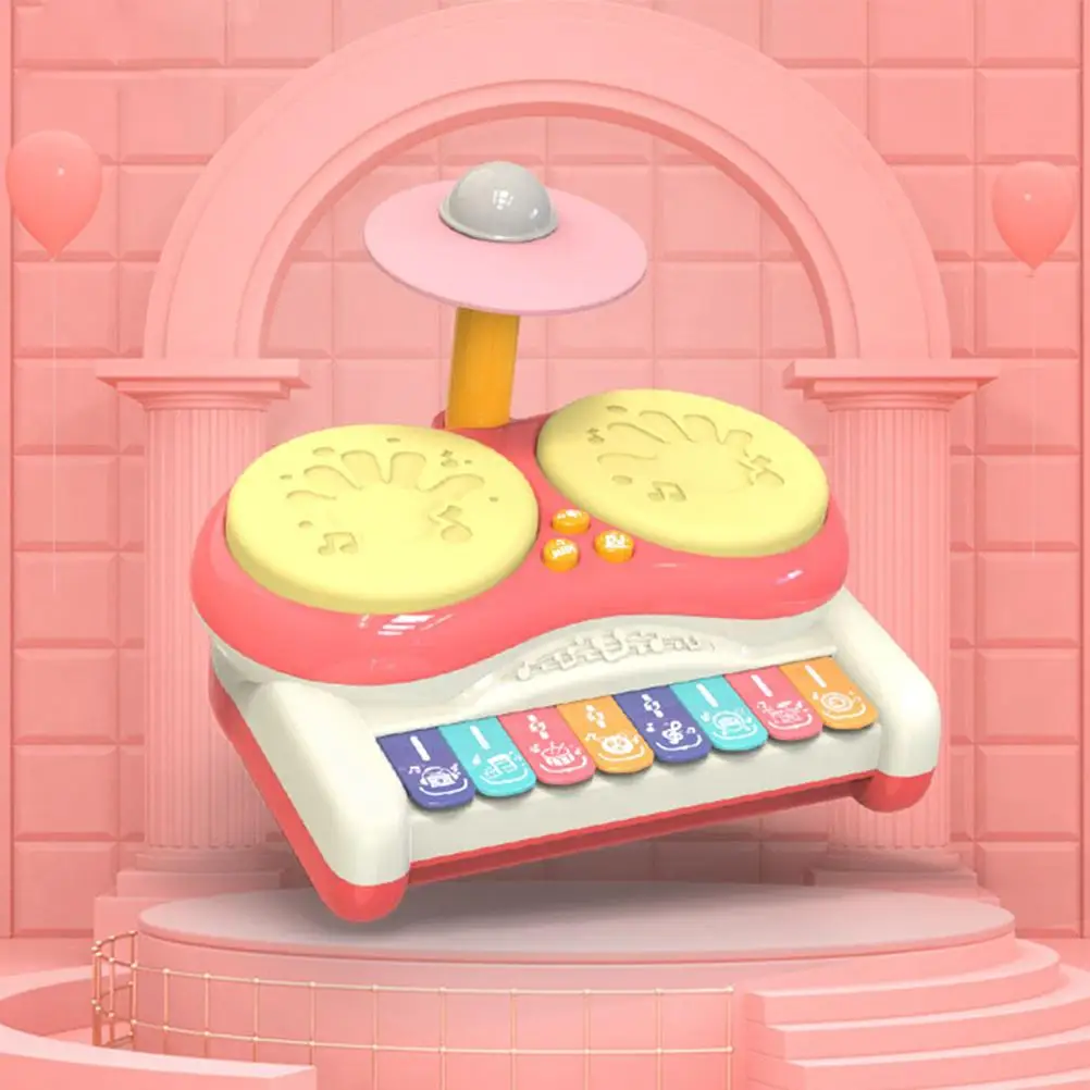 Multifunctional Drum Instrument Toys Light Kids Educational Percussion Music Toy Portable Keyboard Pink