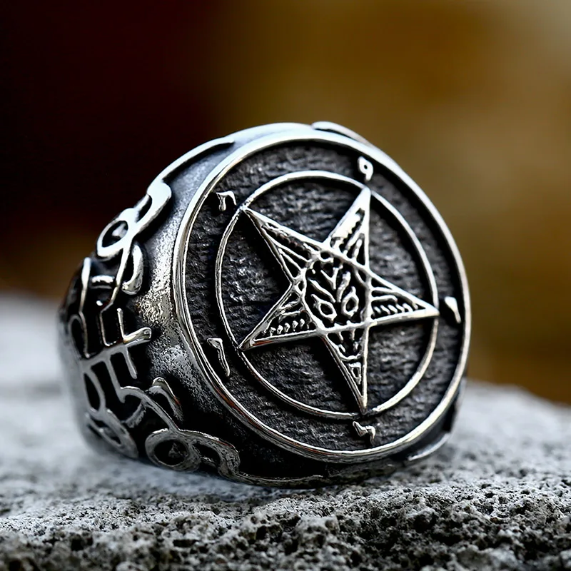 BEIER 2022 New Fashion Vintage Pentagram Five Point Star Ring Stainless Steel Ring For Men Women Biker Punk Jewelry Wholesale