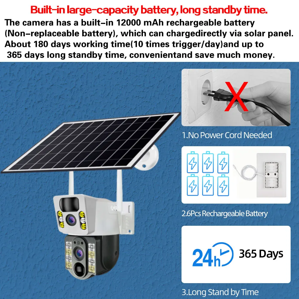 Imagem -06 - Câmera de Segurança Solar ao ar Livre Câmera de Vigilância Cctv sem Fio Rastreamento Automático Áudio Bidirecional Lente Dupla 4k Detecção Pir 8mp 4g